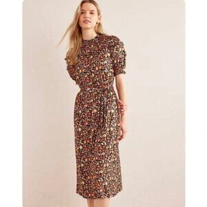 Boden Yoke Detail Jersey Midi Dress  Black Floral Print 6